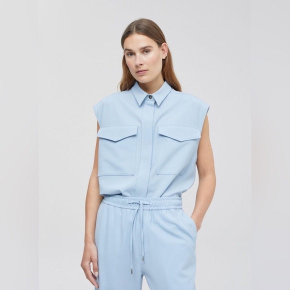 CLOSED Blue Dawn Sky Sleeveless Pocket Detail Wool Blend Blouse XS - Picture 9 of 11